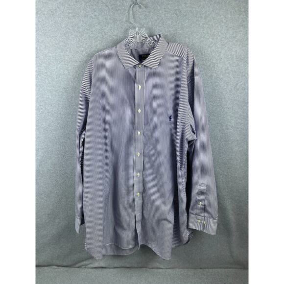 Polo Ralph Lauren Shirt Men's XXL White Striped Long Sleeve Button Up Workwear - Picture 2 of 11